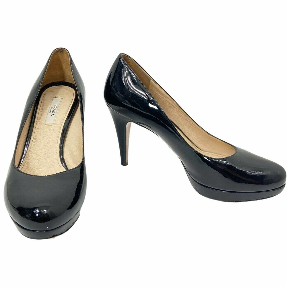 PRADA Black Shiny Patent Leather Heels Pumps 36.5 - Picture 1 of 12